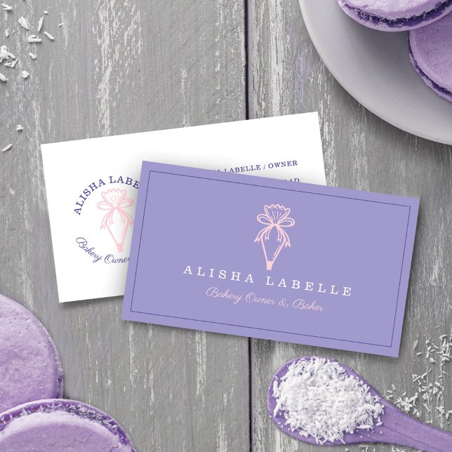 Modern & Minimal Bakery Piping Bag Logo Purple Business Card (Creator Uploaded)