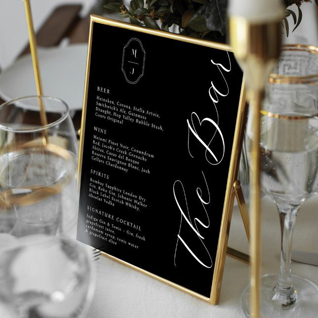 Modern & Minimal Bar Menu Script Monogram Black Poster (Creator Uploaded)