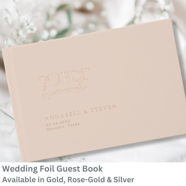 Modern, Minimal, Beige-Brown, Wedding Guest Book (Modern, Minimal, Beige-Brown, Wedding Foil Guest Book with your names and date.)
