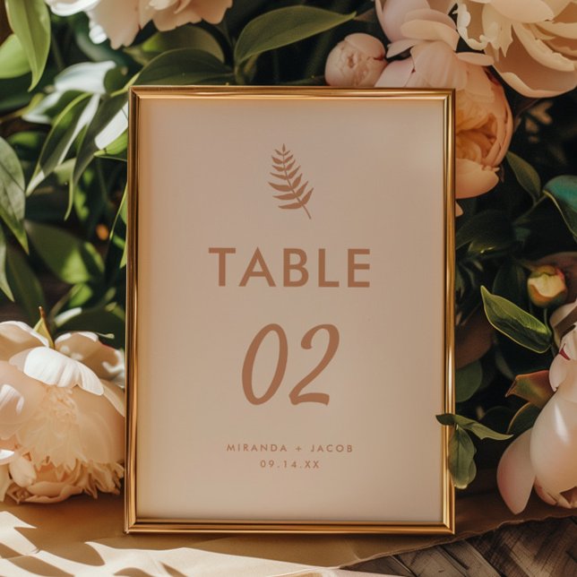 Modern Minimal Beige Palm Leaf Wedding Table Number (Creator Uploaded)