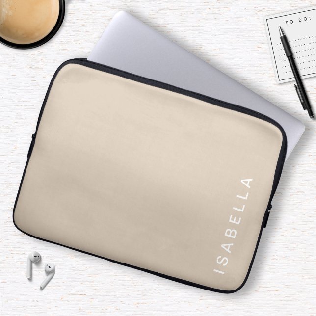 Modern Minimal Beige Personalised Name Laptop Sleeve (Creator Uploaded)