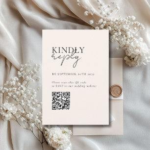 Modern, Minimal, Beige, QR Code Wedding RSVP  Enclosure Card