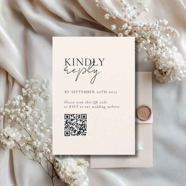 Modern, Minimal, Beige, QR Code Wedding RSVP  Enclosure Card (Modern, Minimal, Beige, QR Code Wedding RSVP Enclosure Card)