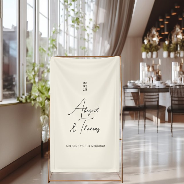 Modern, minimal, beige, wedding  banner (Modern, minimal, beige "welcome" wedding banner with your name & date.)