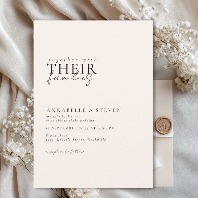 Modern, Minimal, Beige, Wedding Invitation (Modern, minimal, elegant, handwriting font, beige Wedding Invitation.)