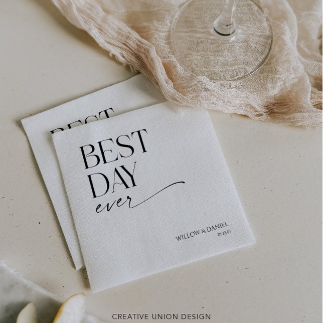 Modern Minimal Best Day Ever Wedding Napkin (Creator Uploaded)