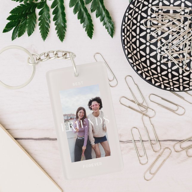 Modern Minimal | Best Friends Forever Cute Photo Key Ring (Creator Uploaded)