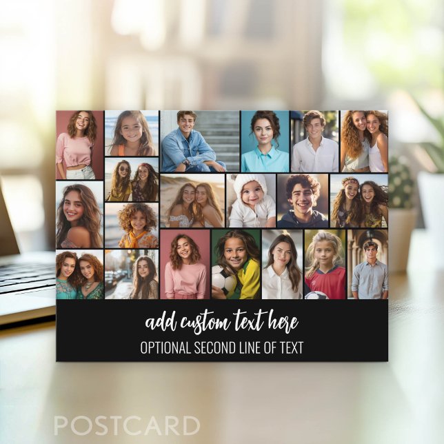 Modern Minimal Black - 20 Photo Collage Postcard (Photo Postcard - Customize with your favorite photos)