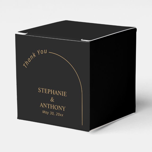 Modern Minimal Black and Gold Arch Wedding     Favour Box (Front Side)