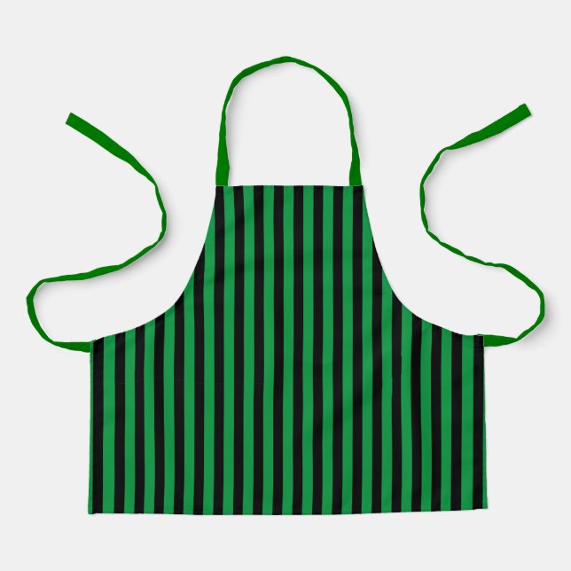 Modern Minimal Black and Green Vertical Stripes Apron (Front)