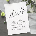 Modern Minimal | Black and White 30th Birthday Invitation<br><div class="desc">Pretty 30th birthday invitations with a modern,  simplistic design. Black font on a white background.</div>
