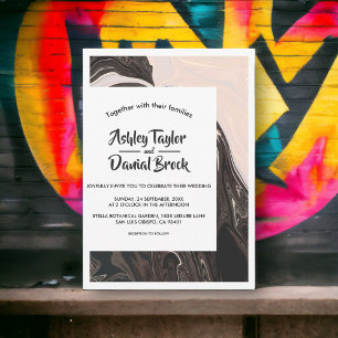 Modern Minimal Black And White Abstract Wedding Invitation