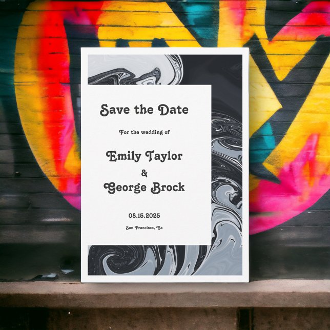Modern Minimal Black And White Abstract Wedding Save The Date (Creator Uploaded)