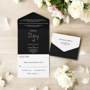 Modern Minimal Black And White Calligraphy Wedding All In One Invitation