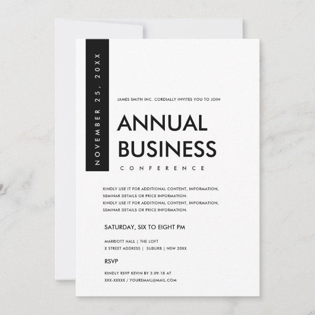 MODERN MINIMAL BLACK AND WHITE CONFERENCE EVENT INVITATION (Front)