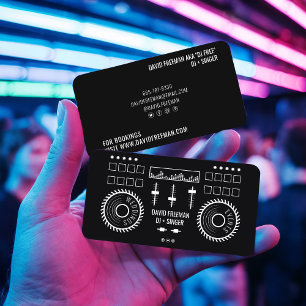 Modern minimal black and white dj music turntable business card