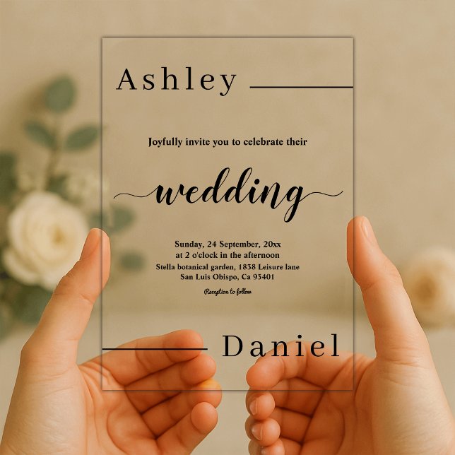 Modern Minimal Black And White Elegant Wedding Acrylic Invitations (Creator Uploaded)