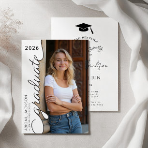 Modern Minimal Black and White Graduation Party  Invitation