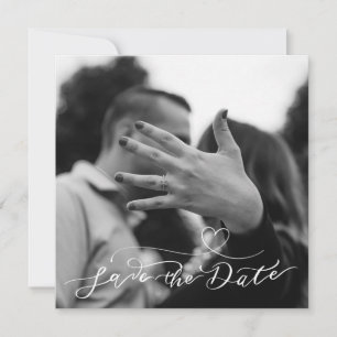 Modern Minimal Black and White Heart Photo Save The Date