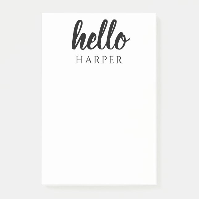 Modern Minimal Black And White Hello And You Name Post-it Notes (Front)
