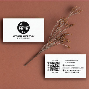 Modern Minimal Black and White Logo QR Code Business Card