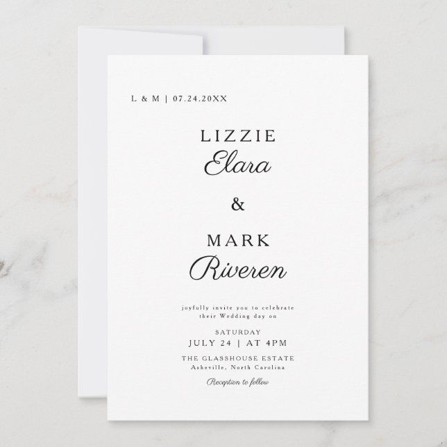 Modern Minimal Black and White Wedding Invitation (Front)