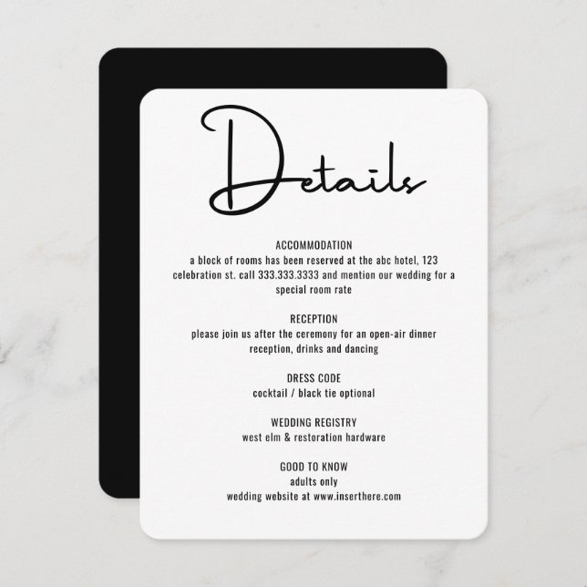 Modern Minimal Black Calligraphy Script Wedding Enclosure Card (Front/Back)