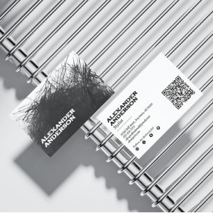 Modern Minimal Black Charcoal Scribble Scannable Business Card