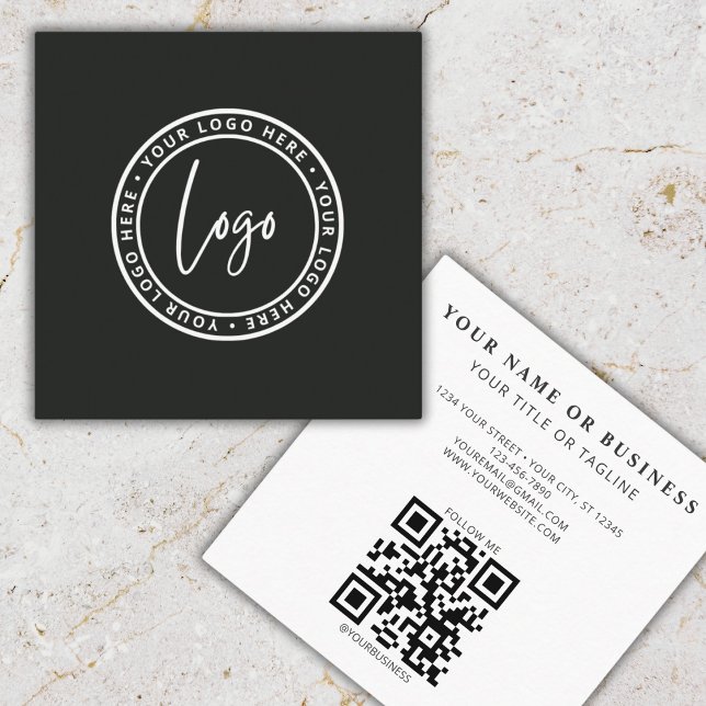 Modern Minimal Black Custom Logo QR Code Square Square Business Card (Background & text color can be changed to fit your needs.
)