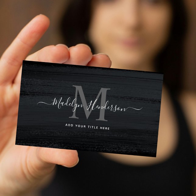 Modern Minimal Black Dark Grey Brush Strokes Business Card (Creator Uploaded)