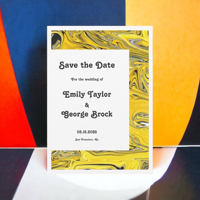 Modern Minimal Black Gold Abstract Paint Wedding Save The Date (Creator Uploaded)