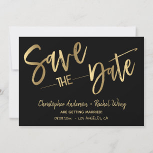 Modern Minimal Black Gold Typography Save the Date Invitation