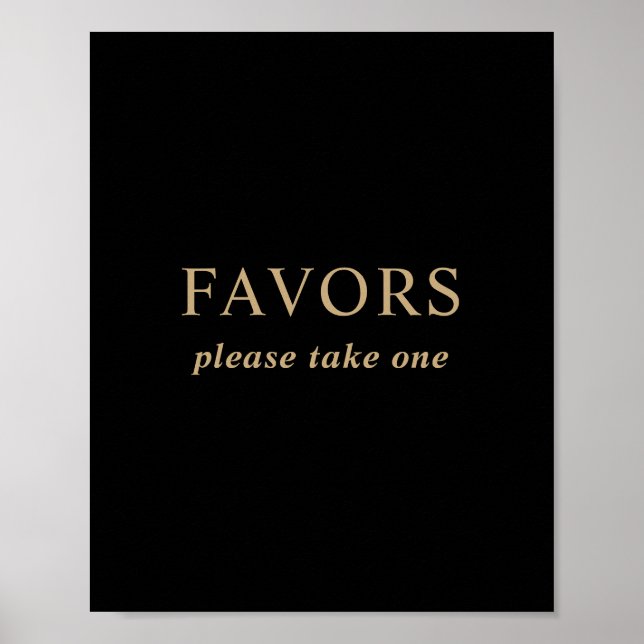 Modern Minimal Black Gold Wedding Favours Sign (Front)