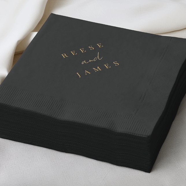 Modern Minimal Black & Gold Wedding Foil Napkins (Creator Uploaded)