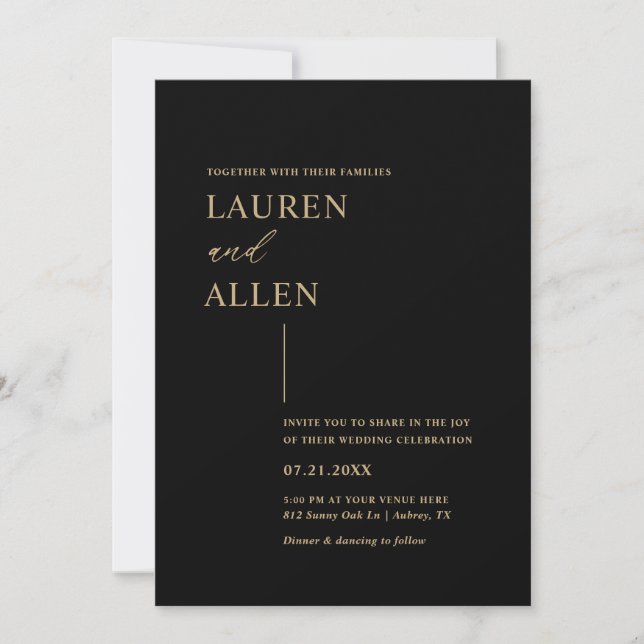 Modern Minimal Black Gold Wedding Invitation (Front)