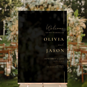 Modern Minimal Black Gold Wedding Welcome Acrylic Sign