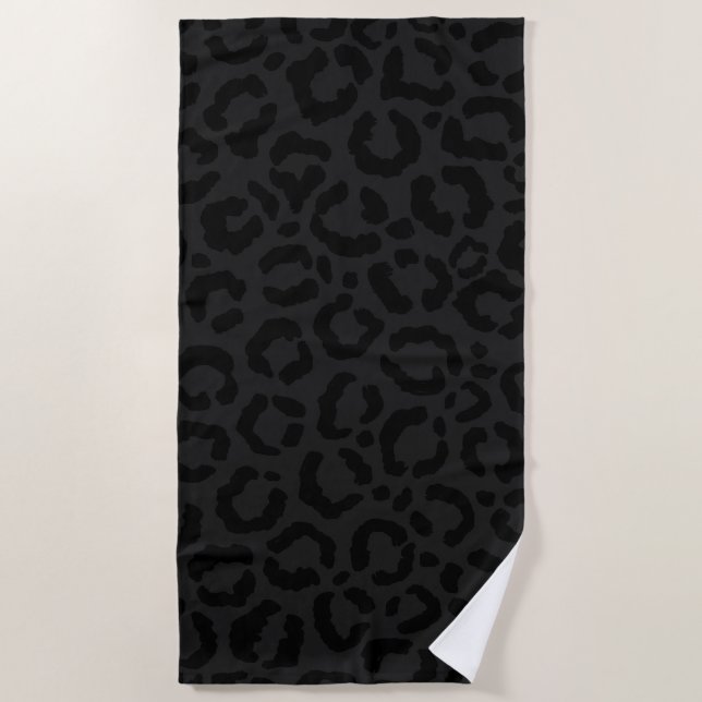 Modern Minimal Black Leopard Print Beach Towel (Front)