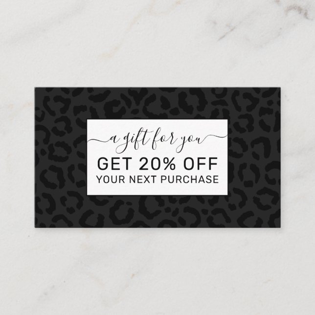 Modern Minimal Black Leopard Print Discount Card (Front)