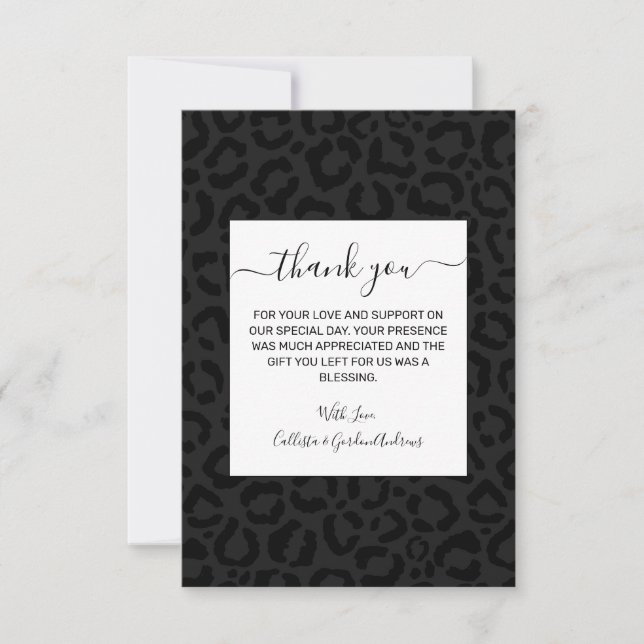Modern Minimal Black Leopard Print Thank You Card (Front)