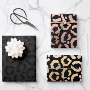 Modern Minimal Black Leopard Print Wrapping Paper Sheet