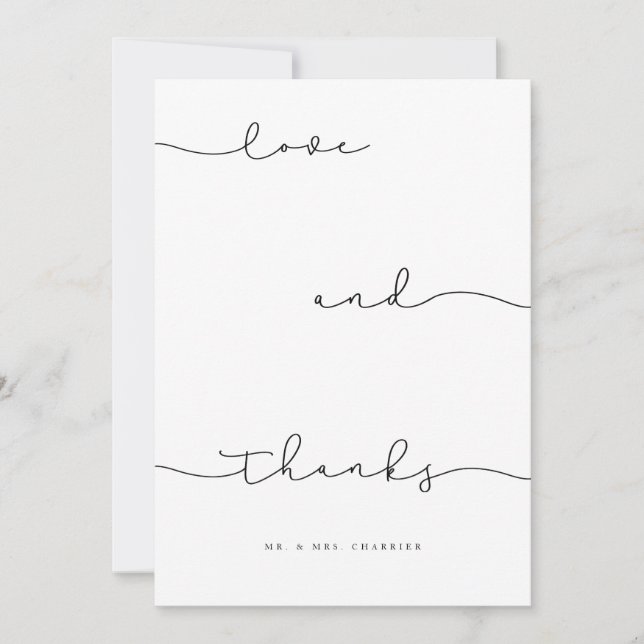 Modern Minimal Black Love & Thanks Script Photo Thank You Card (Front)