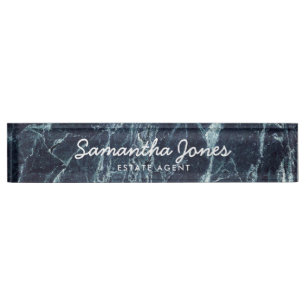 Modern Minimal Black Marble Classic Personalised Nameplate