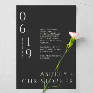 Modern Minimal Black Noir Split Date Wedding Invitation