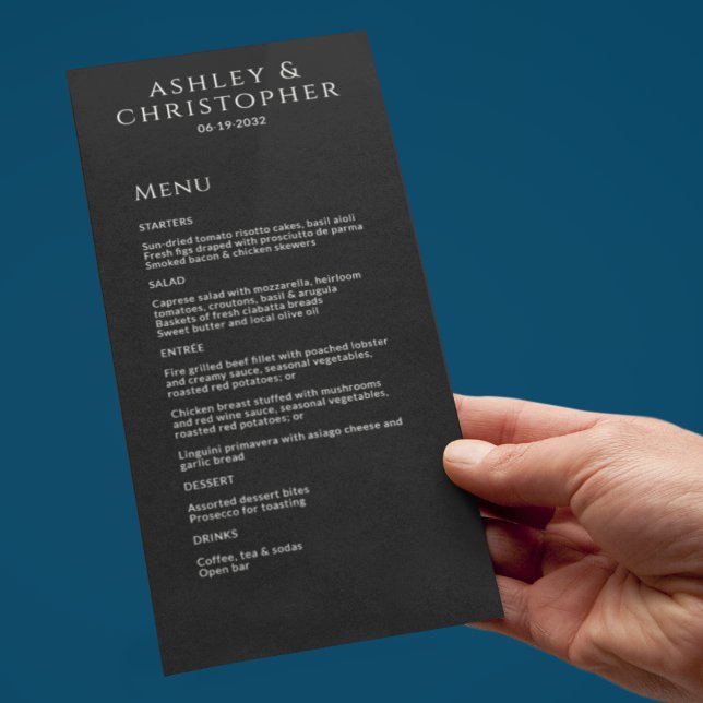 Modern Minimal Black Noir Wedding Reception Menu (Creator Uploaded)