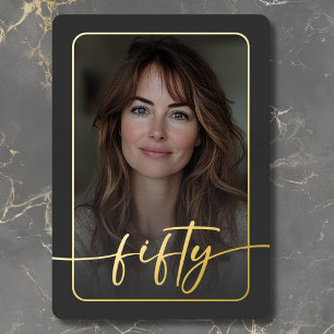 Modern Minimal Black Photo Fiftieth Birthday