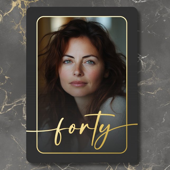 Modern Minimal Black Photo Fortieth Birthday (Modern Minimal Black Photo Fortieth Birthday Foil Invitation)