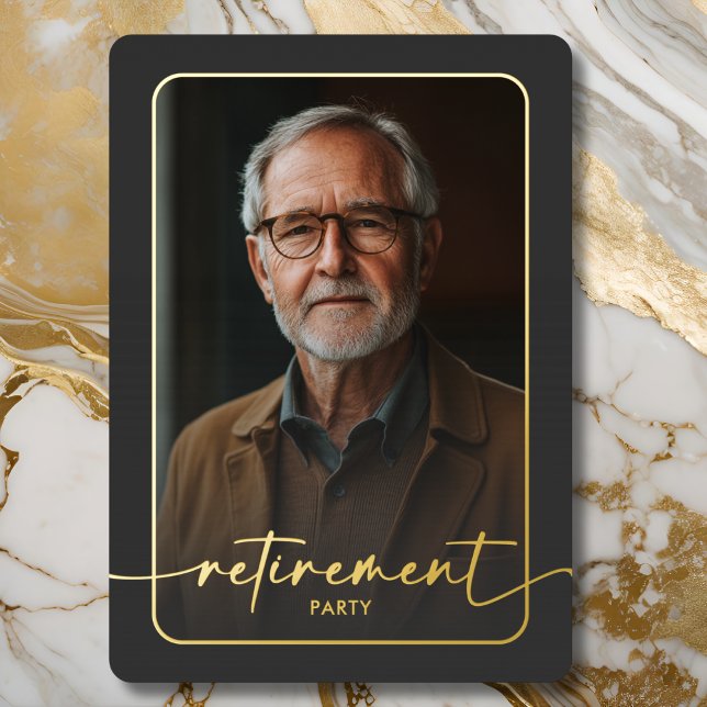 Modern Minimal Black Photo Retirement Party (Modern Minimal Black Photo Retirement Party Foil Invitation)