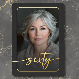 Modern Minimal Black Photo Sixtieth Birthday