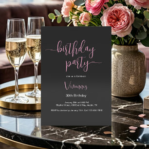 Modern Minimal Black Pink 30th Birthday Party Invitation