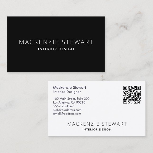 Modern Minimal Black Professional QR Code Business Card (Front/Back)
